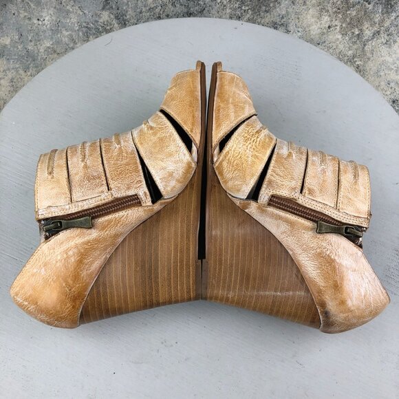 Max Studio Women's Size 7.5M Tan Brown Peep Toe Wedge Heel Ankle Booties Boots - Picture 9 of 14